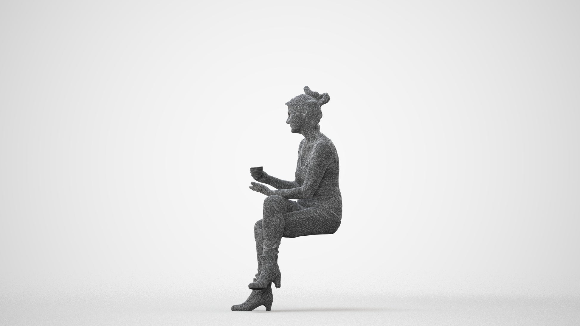 realistic 3D people senior woman casual sitting, render-ready for V-Ray and Corona, FBX OBJ, square thumbnail