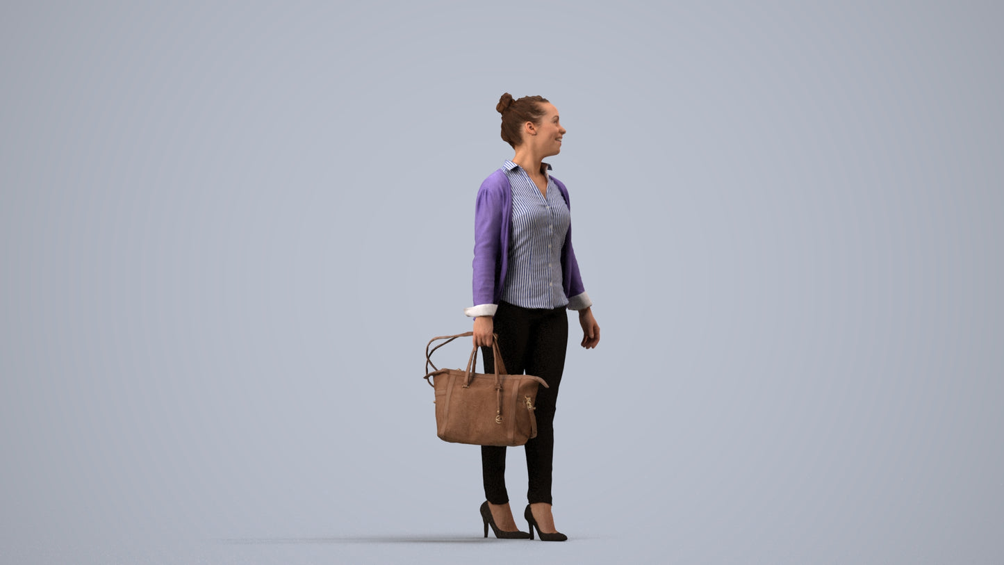 realistic 3D human woman business walking, archviz people FBX OBJ for Blender, side view render