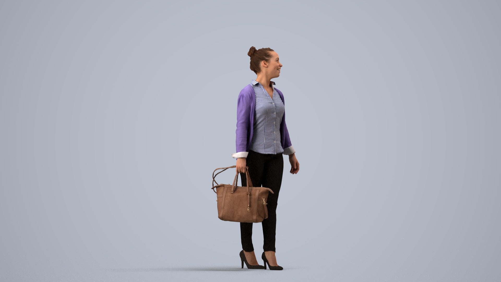 realistic 3D human woman business walking, archviz people FBX OBJ for Blender, side view render