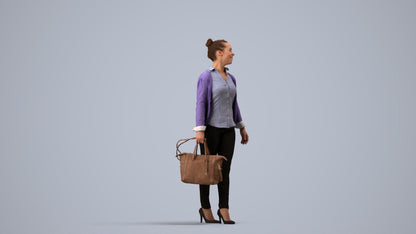 realistic 3D human woman business walking, archviz people FBX OBJ for Blender, side view render
