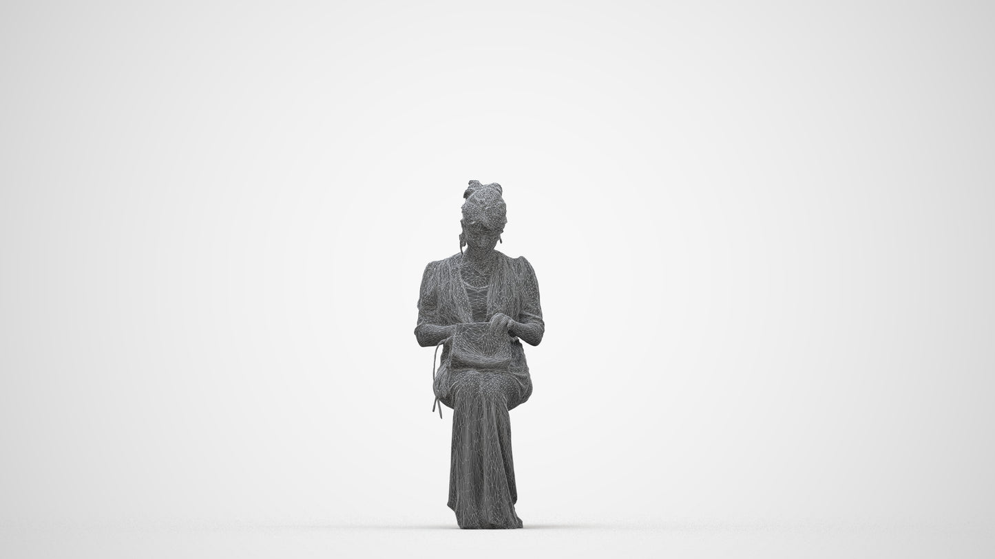 3D people model woman casual standing, scanned human for 3ds Max rendering, wireframe back view