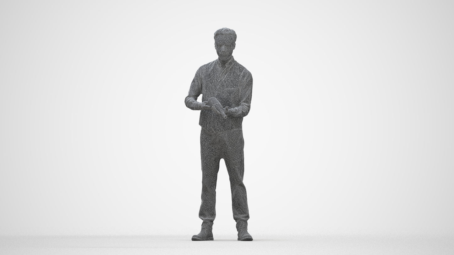 3D human model man hospitality, photogrammetry scanned person for archviz, wireframe back view