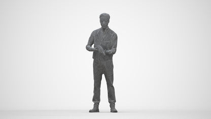 3D human model man hospitality, photogrammetry scanned person for archviz, wireframe back view