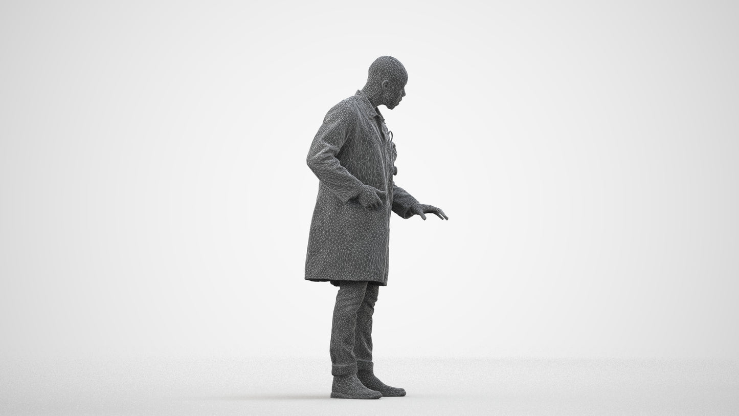 photogrammetry 3D man medical, realistic human model archviz FBX, wireframe side view