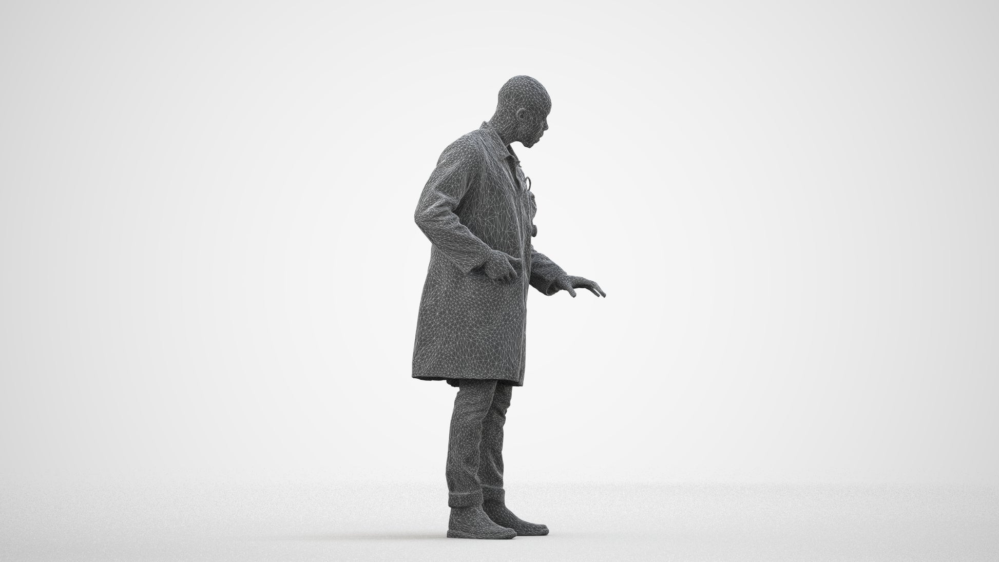 photogrammetry 3D man medical, realistic human model archviz FBX, wireframe side view