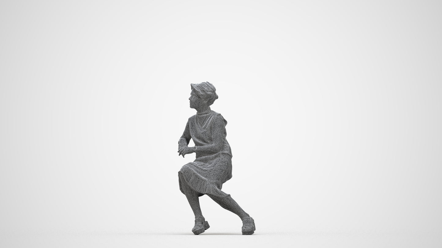 3D scanned woman sitting casual, photorealistic archviz people for Enscape and SketchUp, wireframe back view