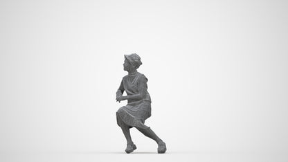 3D scanned woman sitting casual, photorealistic archviz people for Enscape and SketchUp, wireframe back view