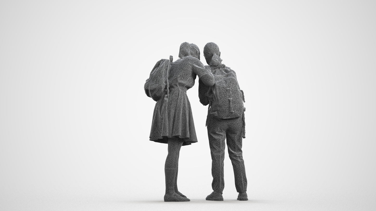 realistic 3D girl kids, scanned archviz people for Blender and 3ds Max, wireframe front view