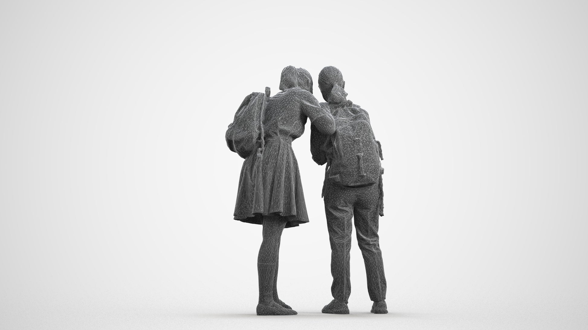 realistic 3D girl kids, scanned archviz people for Blender and 3ds Max, wireframe front view