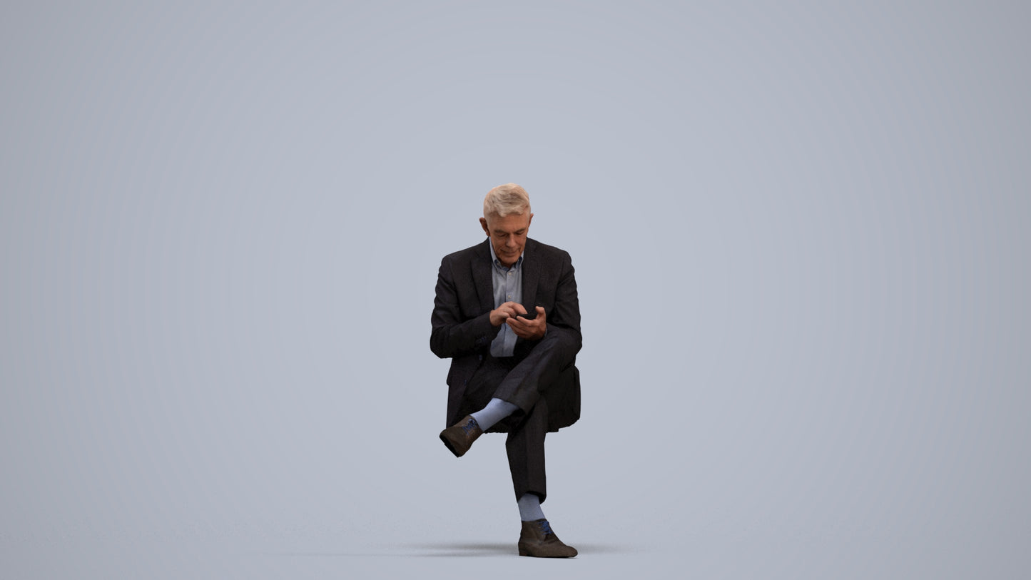 realistic 3D human senior man business, archviz people FBX OBJ for Blender, standing pose render