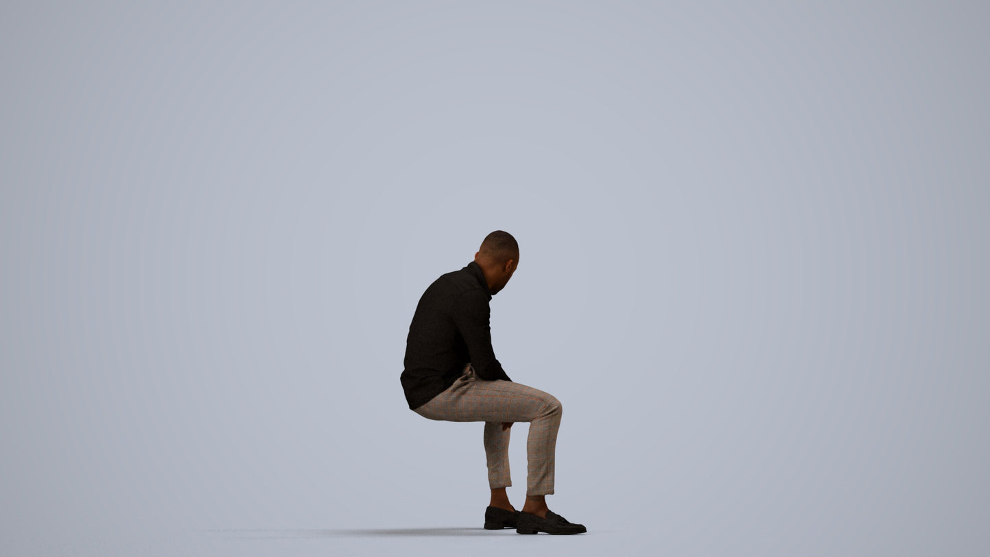 realistic 3D people man business sitting, render-ready for V-Ray and Corona, FBX OBJ, side view render