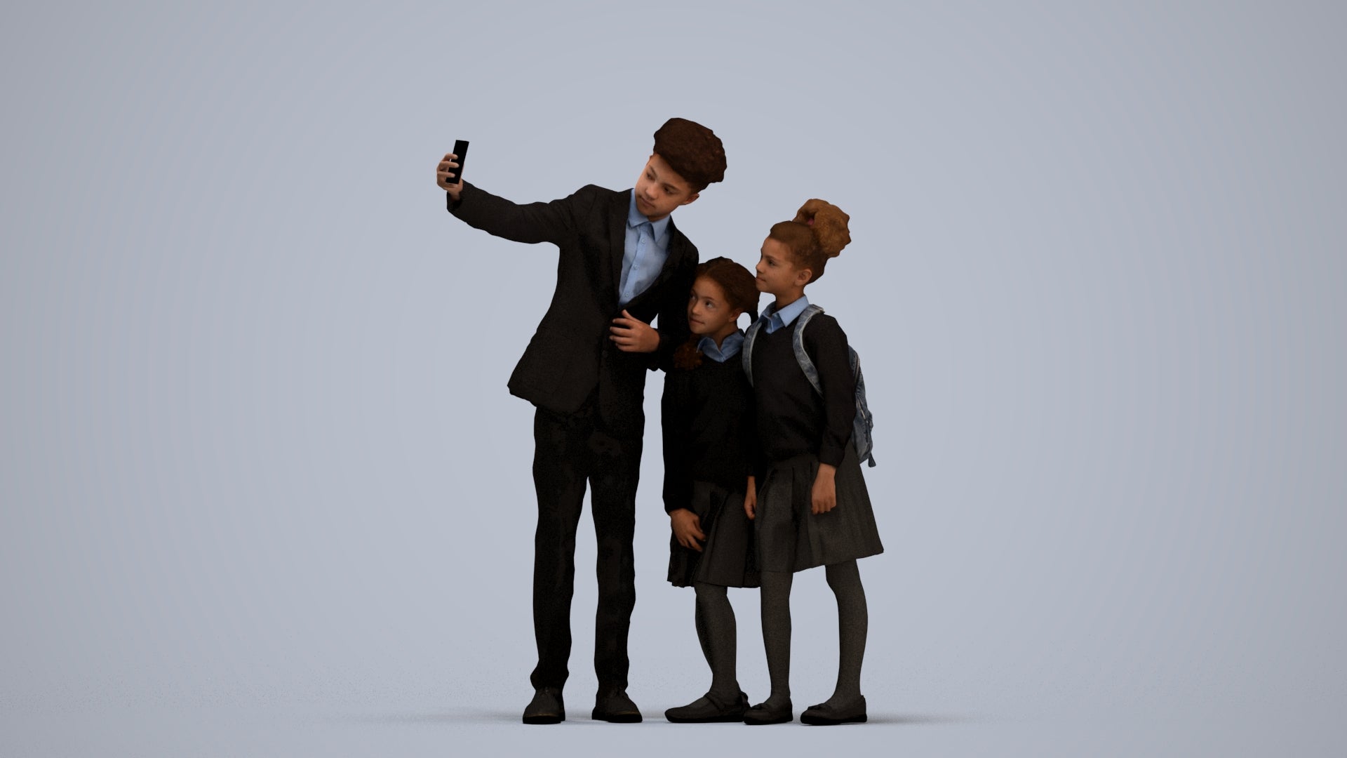 3D people model boy kids, scanned human for 3ds Max rendering, standing pose render