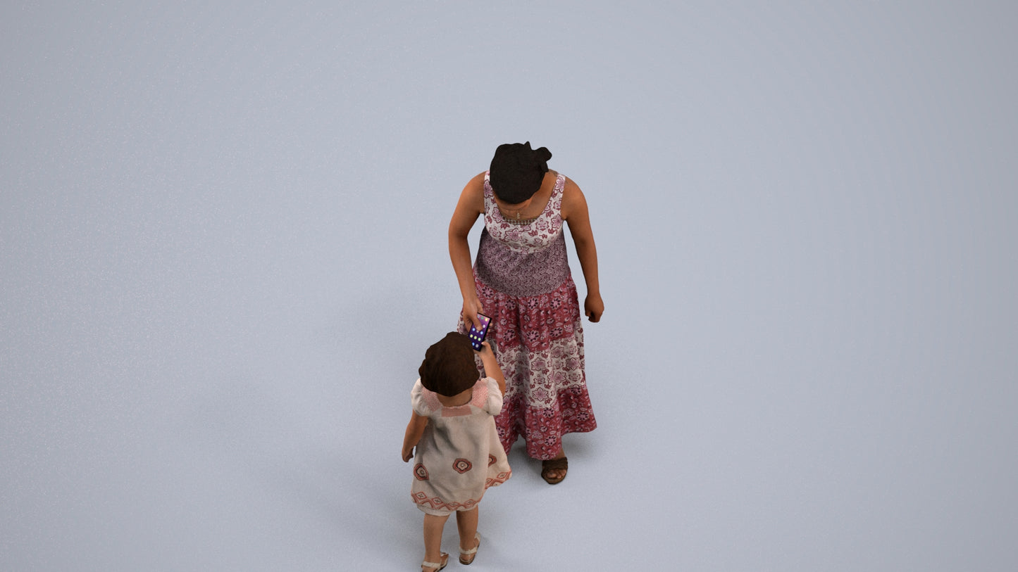 realistic 3D girl casual kids, scanned archviz people for Blender and 3ds Max, back view render