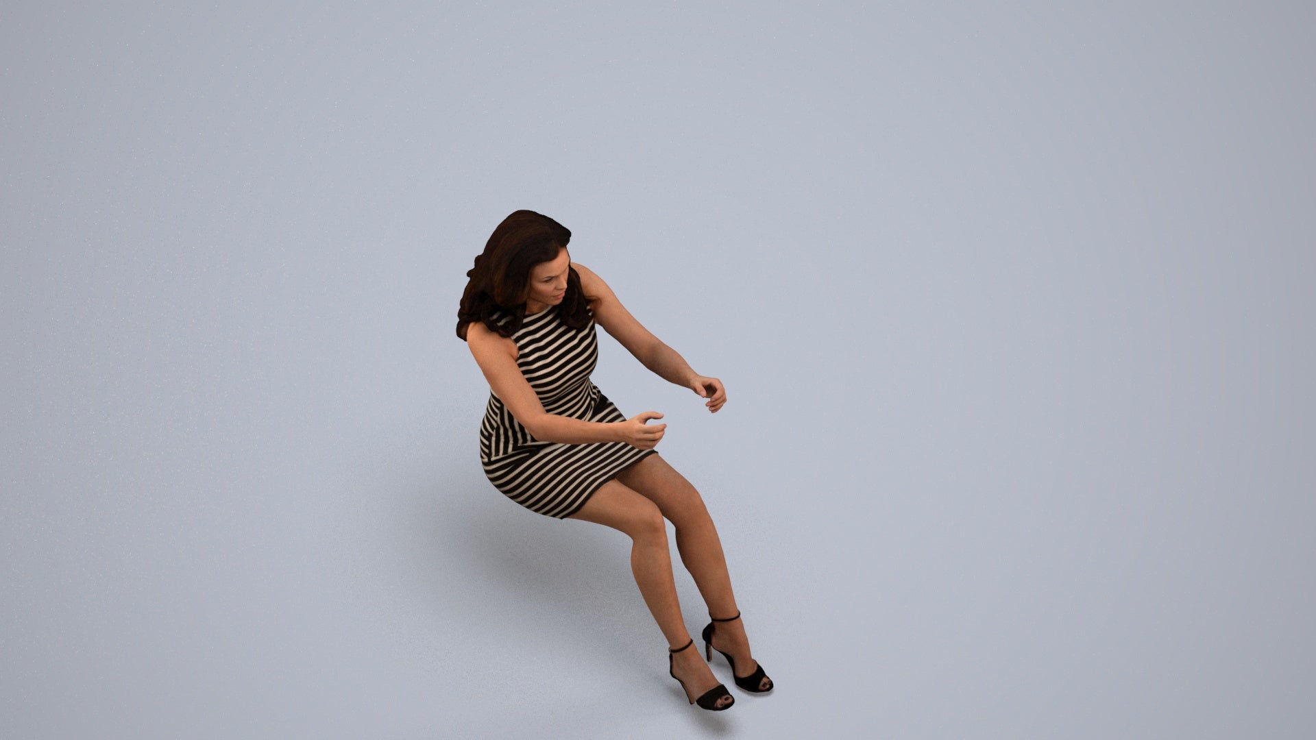 3D scanned woman driving casual, photorealistic archviz people for Enscape and SketchUp, back view render