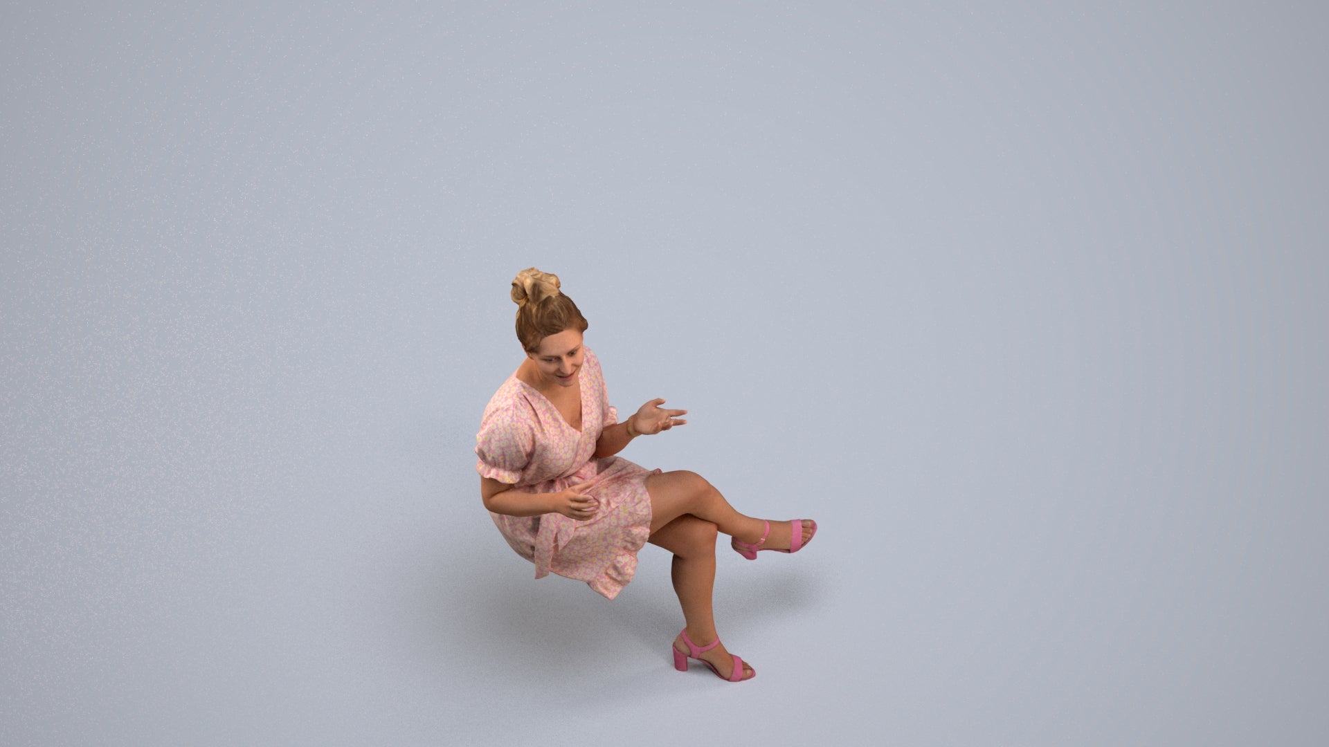 realistic 3D people woman casual sitting, render-ready for V-Ray and Corona, FBX OBJ, back view render