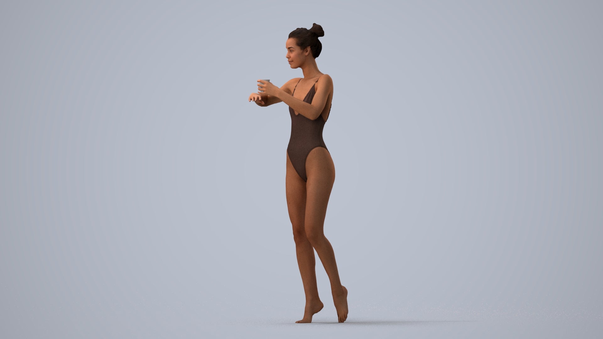 3D people model woman pool, scanned human for 3ds Max rendering, three-quarter view render