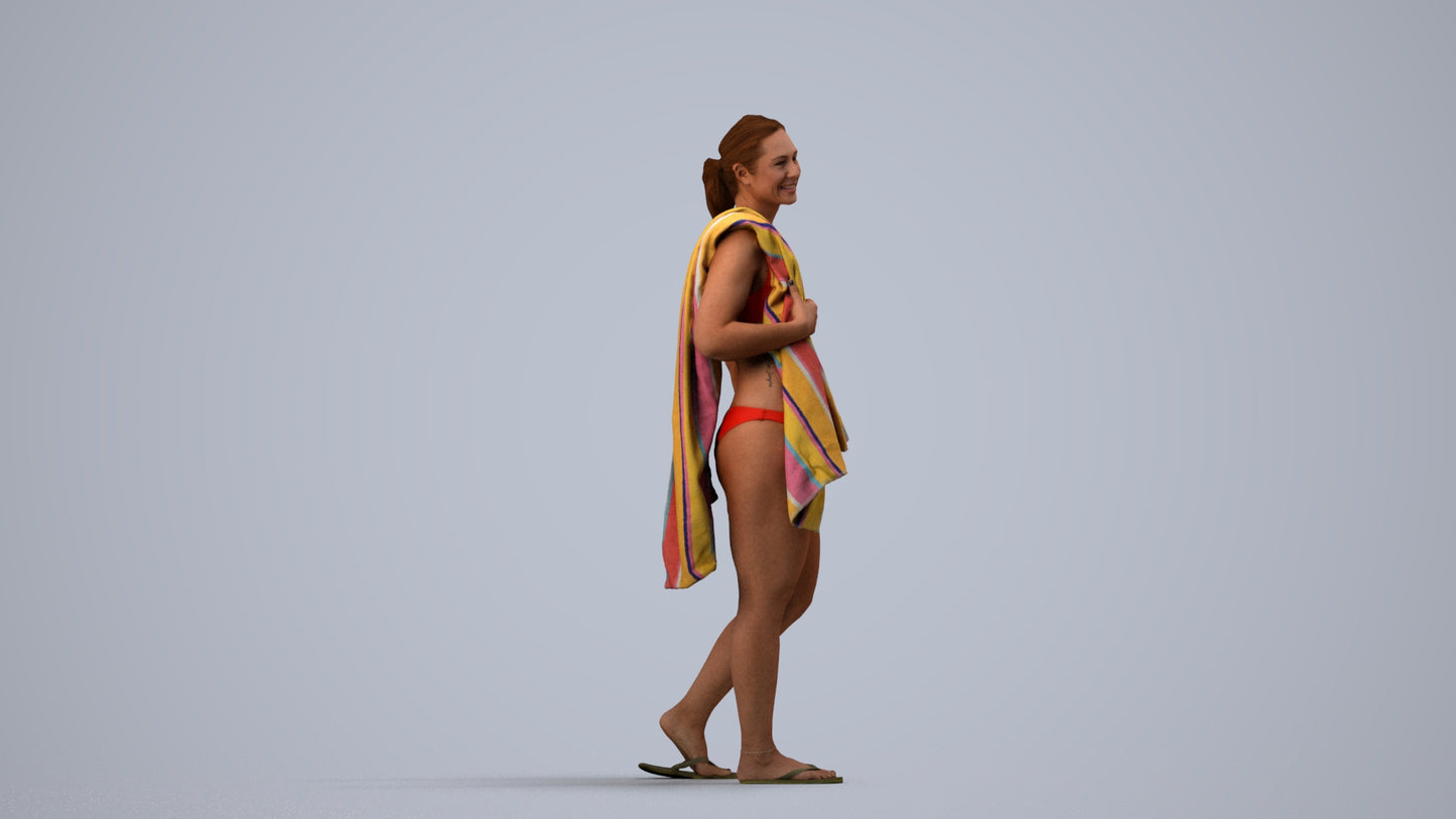 realistic 3D woman pool, scanned archviz people for Blender and 3ds Max, side view render