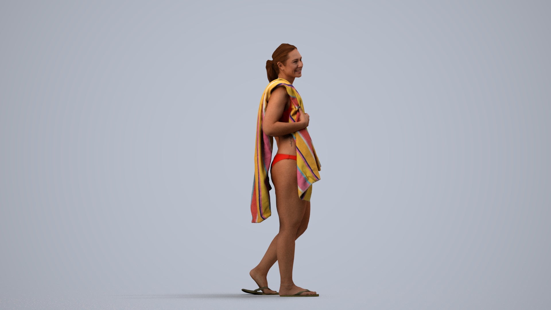 realistic 3D woman pool, scanned archviz people for Blender and 3ds Max, side view render