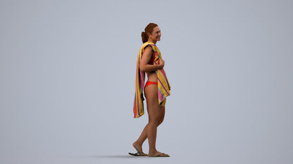 realistic 3D woman pool, scanned archviz people for Blender and 3ds Max, side view render