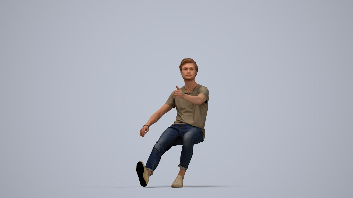 3D people model man casual sitting, scanned human for 3ds Max rendering, top-down view render