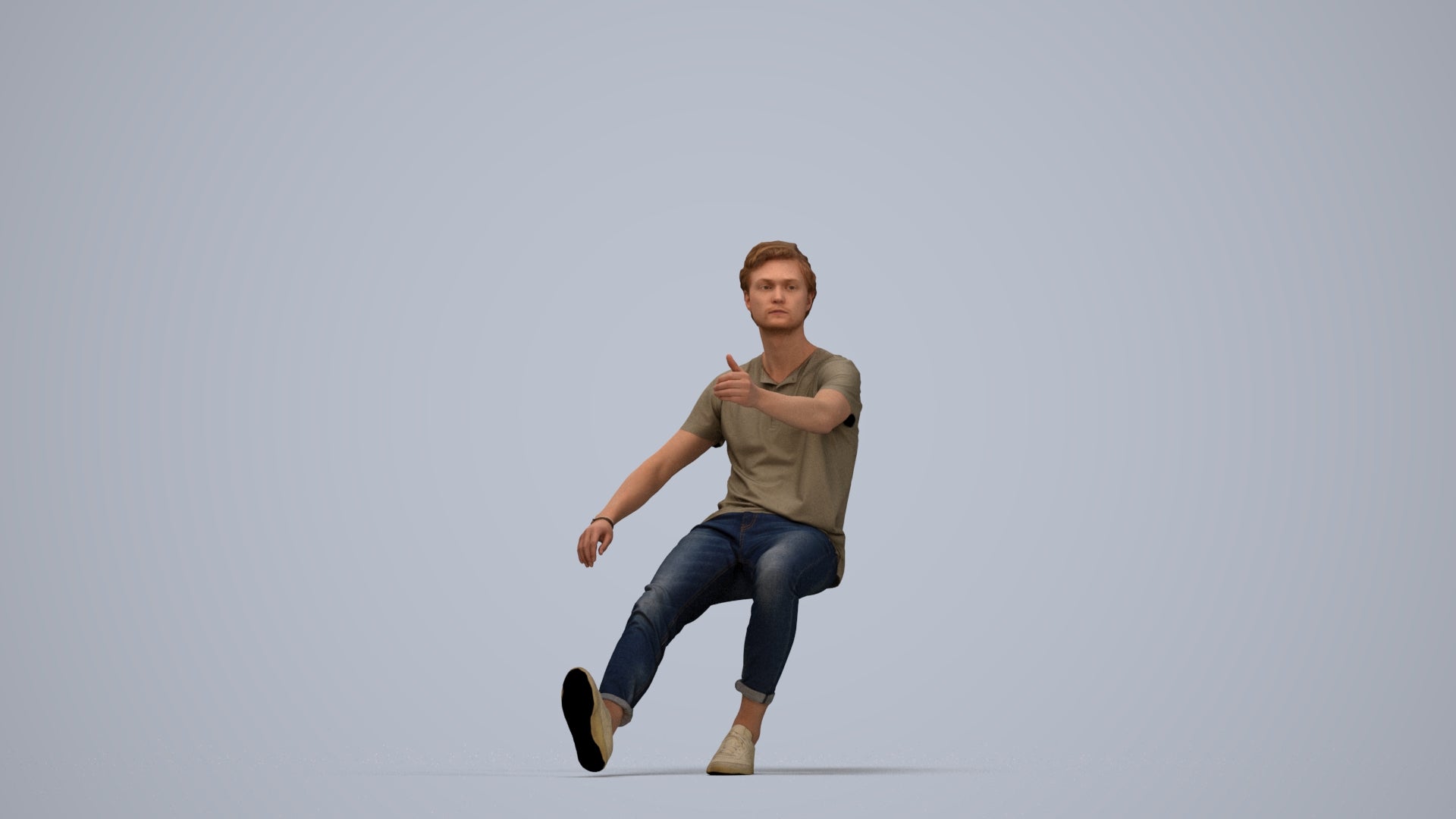 3D people model man casual sitting, scanned human for 3ds Max rendering, top-down view render