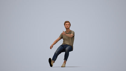3D people model man casual sitting, scanned human for 3ds Max rendering, top-down view render