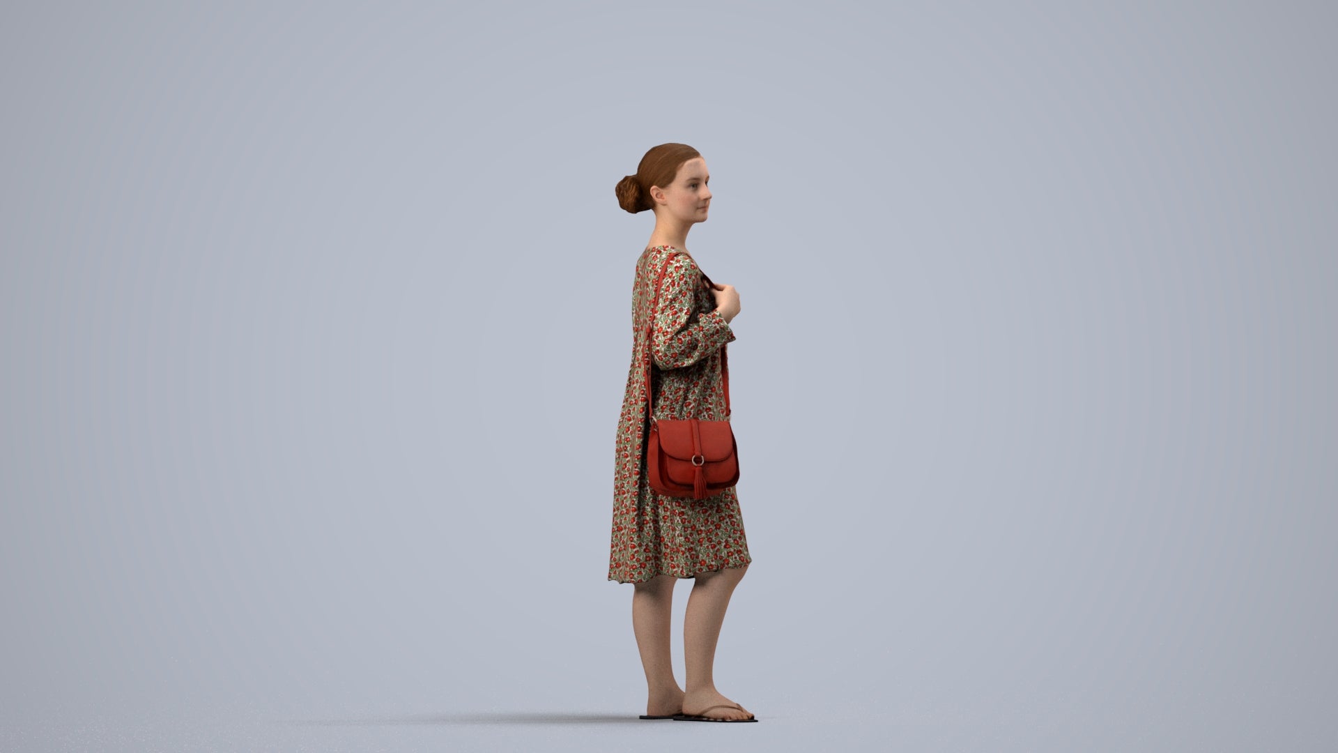 3D human model girl casual kids, photogrammetry scanned person for archviz, side view render