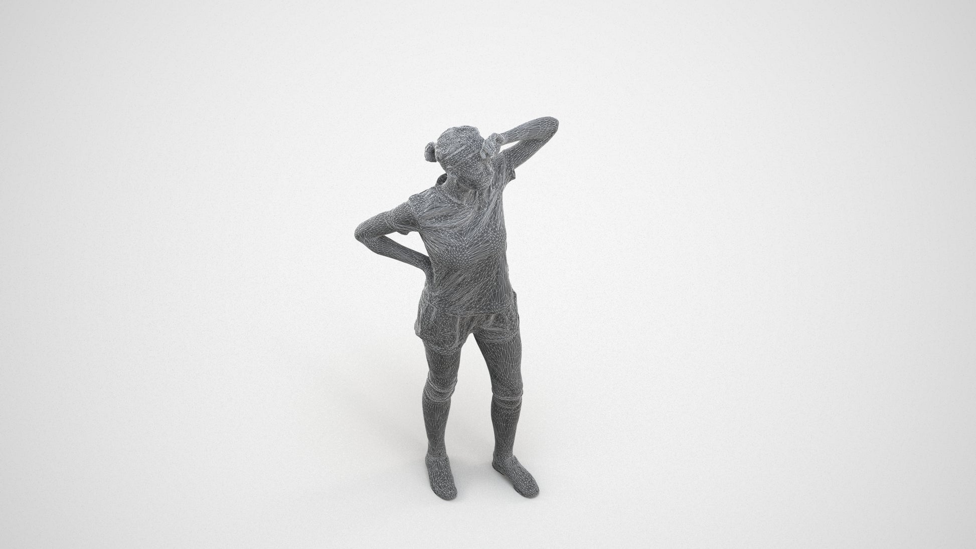 3D scanned woman sport, photorealistic archviz people for Enscape and SketchUp, wireframe three-quarter view