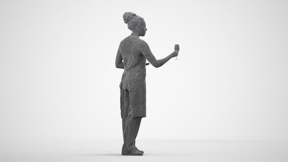 photogrammetry 3D woman hospitality, realistic human model archviz FBX, wireframe side view