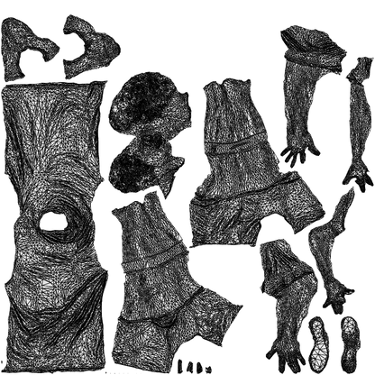3D human model man sport, photogrammetry scanned person for archviz, wireframe top-down view