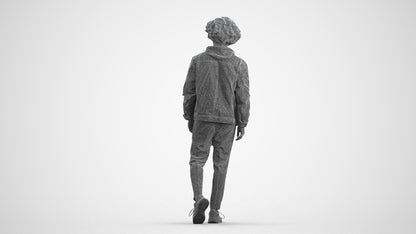 realistic 3D human man casual walking, archviz people FBX OBJ for Blender, wireframe front view