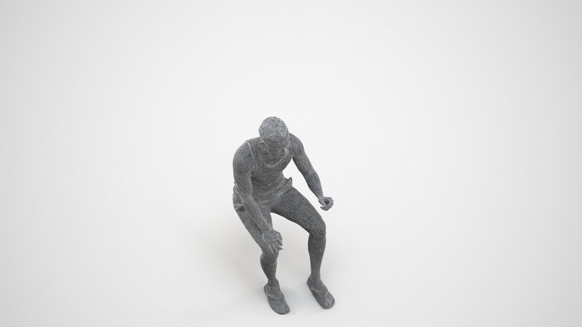 realistic 3D people man casual sitting, render-ready for V-Ray and Corona, FBX OBJ, wireframe three-quarter view
