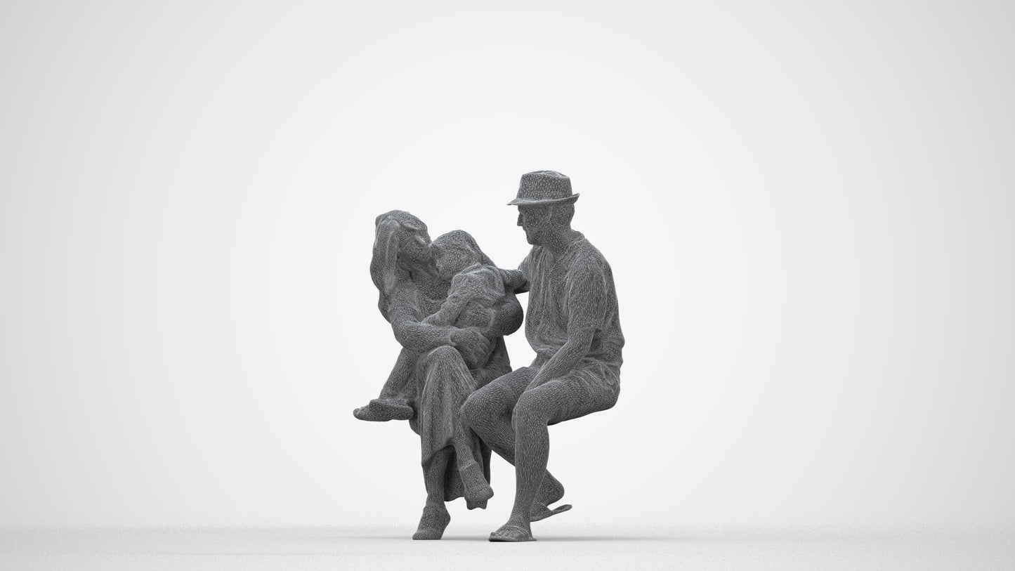 scanned 3D girl kids, photogrammetry people for Enscape and V-Ray, wireframe back view