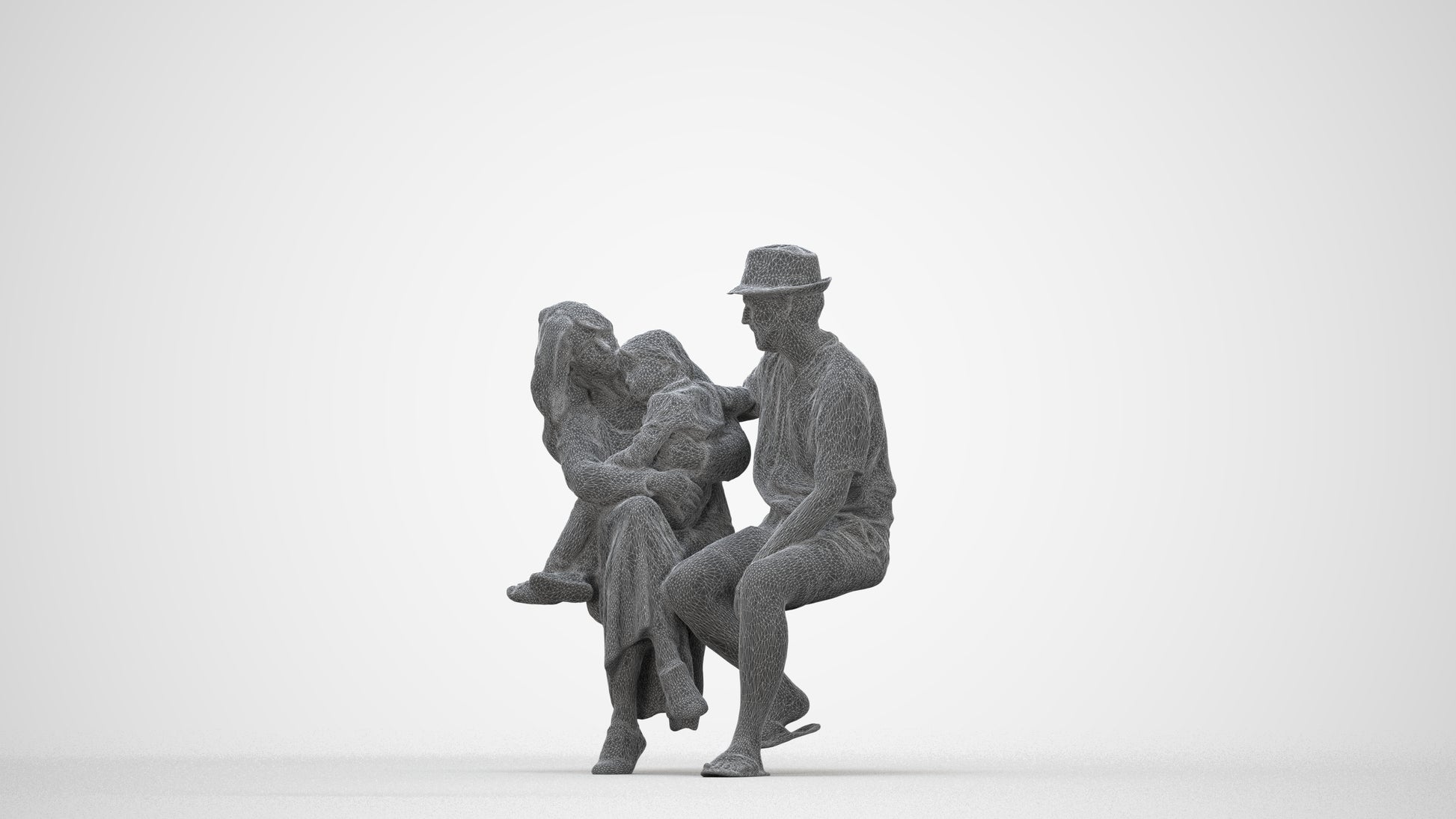 scanned 3D girl kids, photogrammetry people for Enscape and V-Ray, wireframe back view