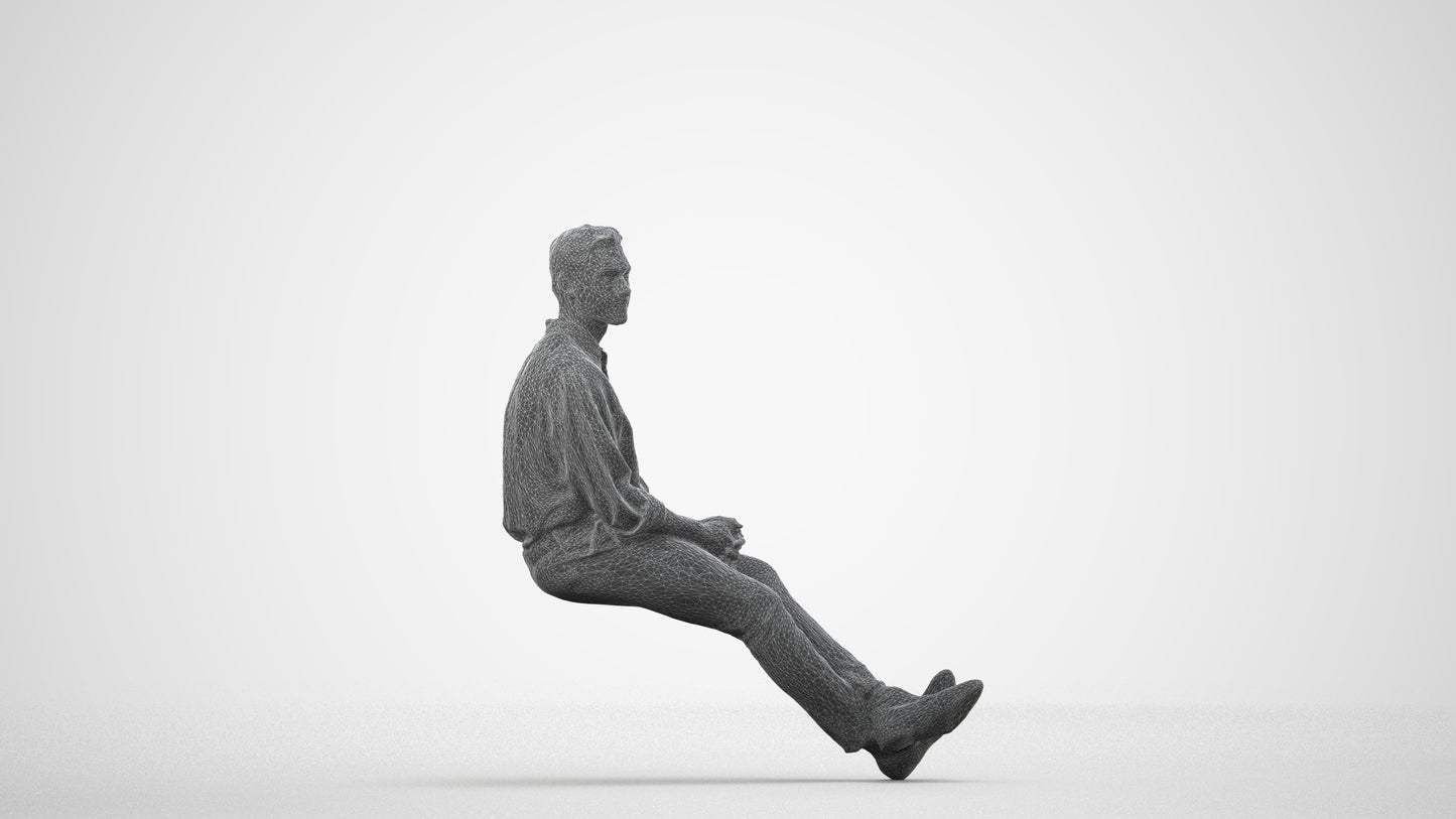 scanned 3D man casual sitting, photogrammetry people for Enscape and V-Ray, wireframe side view