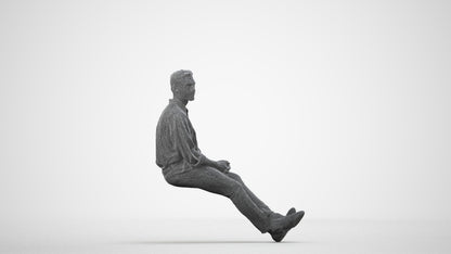scanned 3D man casual sitting, photogrammetry people for Enscape and V-Ray, wireframe side view