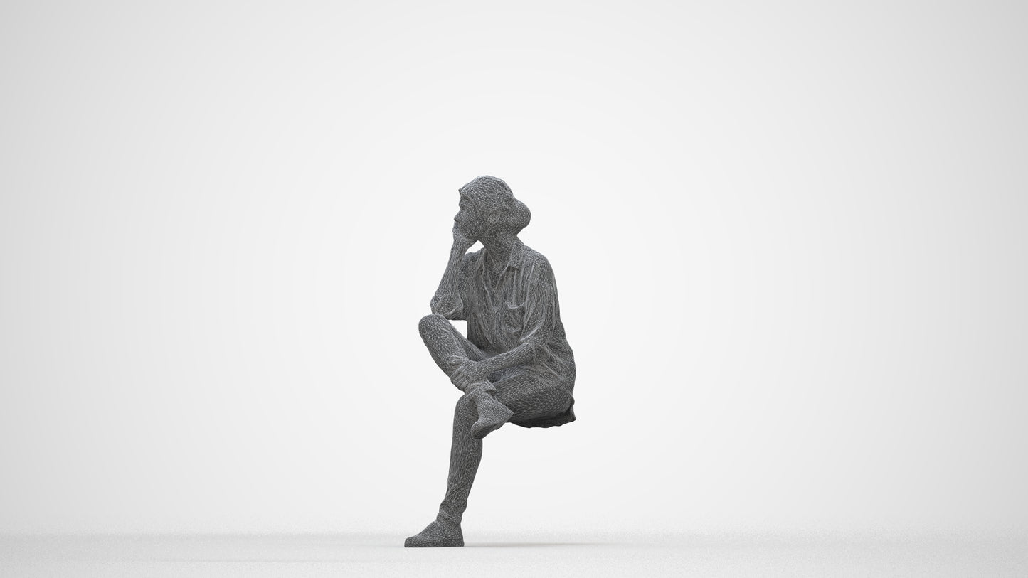 scanned 3D woman casual sitting, photogrammetry people for Enscape and V-Ray, wireframe back view