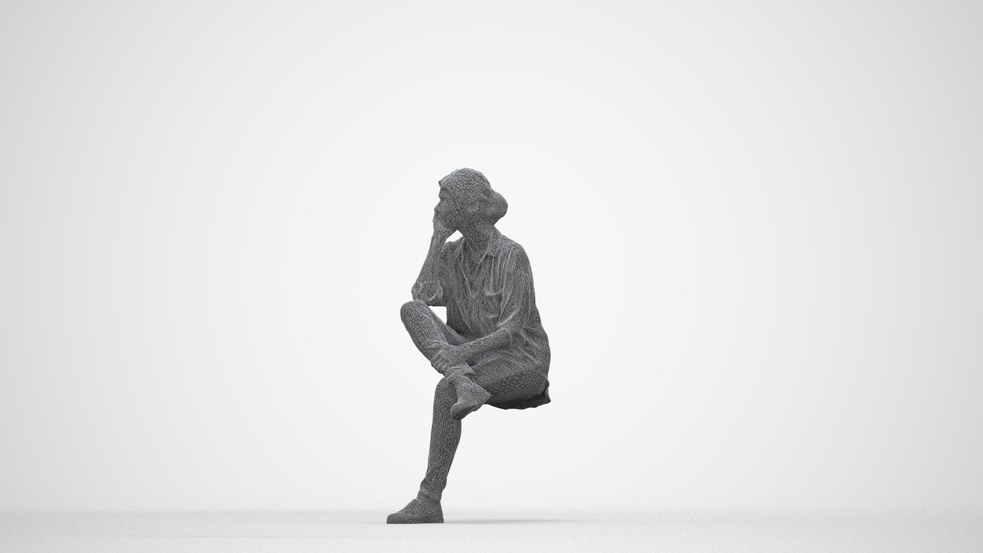 scanned 3D woman casual sitting, photogrammetry people for Enscape and V-Ray, wireframe back view