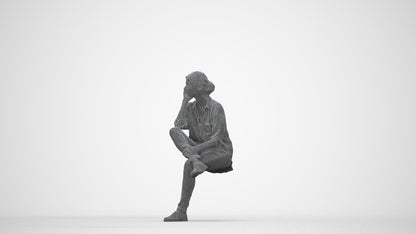scanned 3D woman casual sitting, photogrammetry people for Enscape and V-Ray, wireframe back view