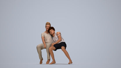 realistic 3D human girl kids, archviz people FBX OBJ for Blender, top-down view render