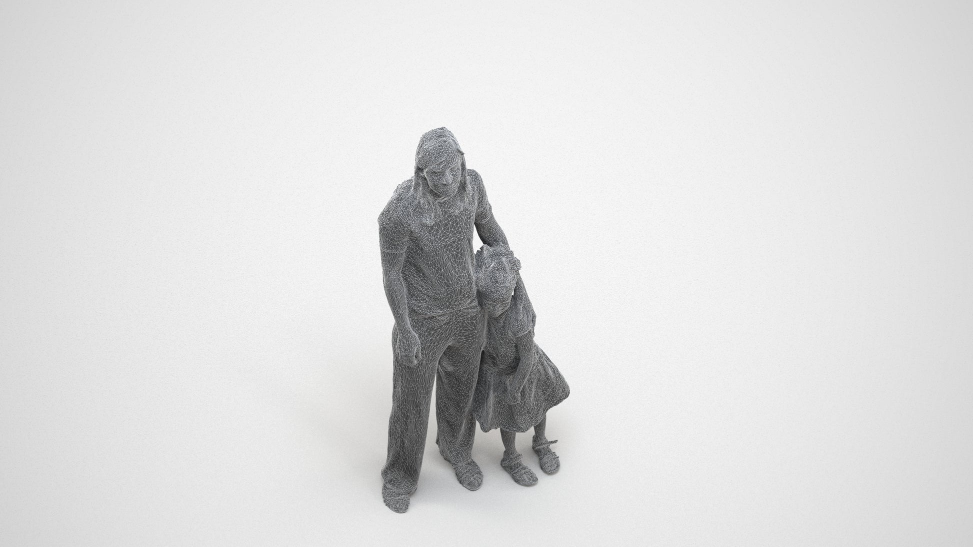 3D human model girl casual kids, photogrammetry scanned person for archviz, wireframe three-quarter view