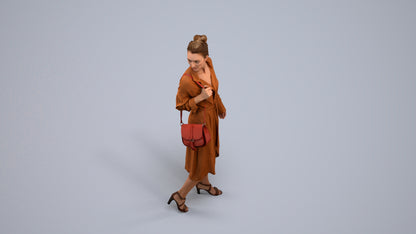 3D human model woman casual walking, photogrammetry scanned person for archviz, back view render