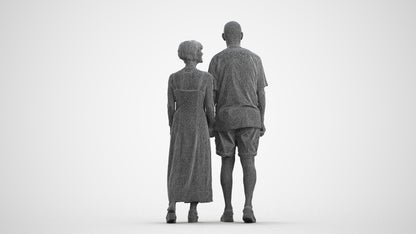 3D scanned senior woman couple casual, photorealistic archviz people for Enscape and SketchUp, wireframe front view
