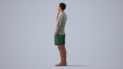 3D human model man casual standing, photogrammetry scanned person for archviz, three-quarter view render
