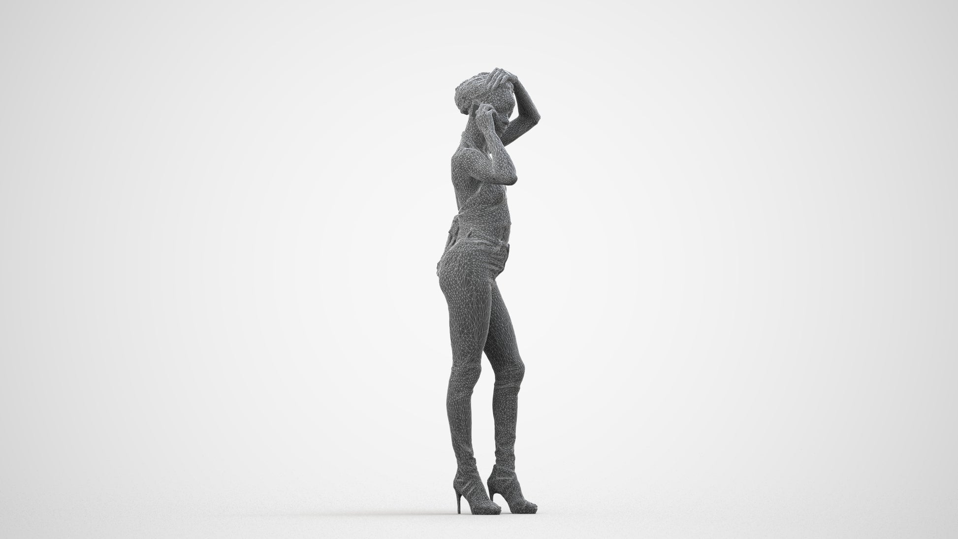 photogrammetry 3D woman casual standing, realistic human model archviz FBX, wireframe side view