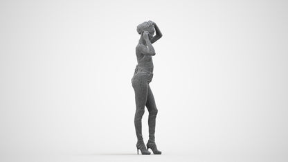 photogrammetry 3D woman casual standing, realistic human model archviz FBX, wireframe side view