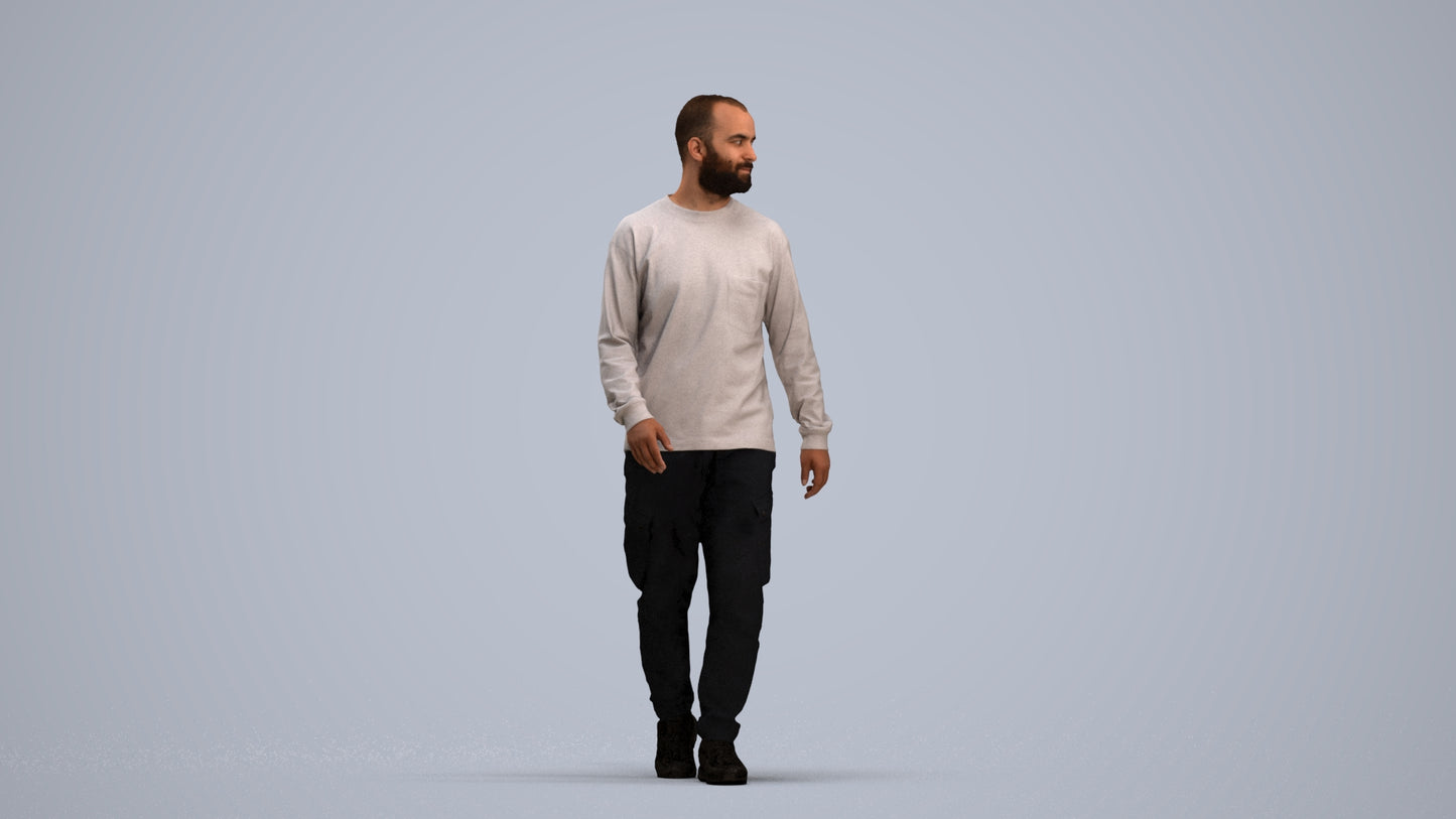 3D scanned man walking casual, photorealistic archviz people for Enscape and SketchUp, standing pose render