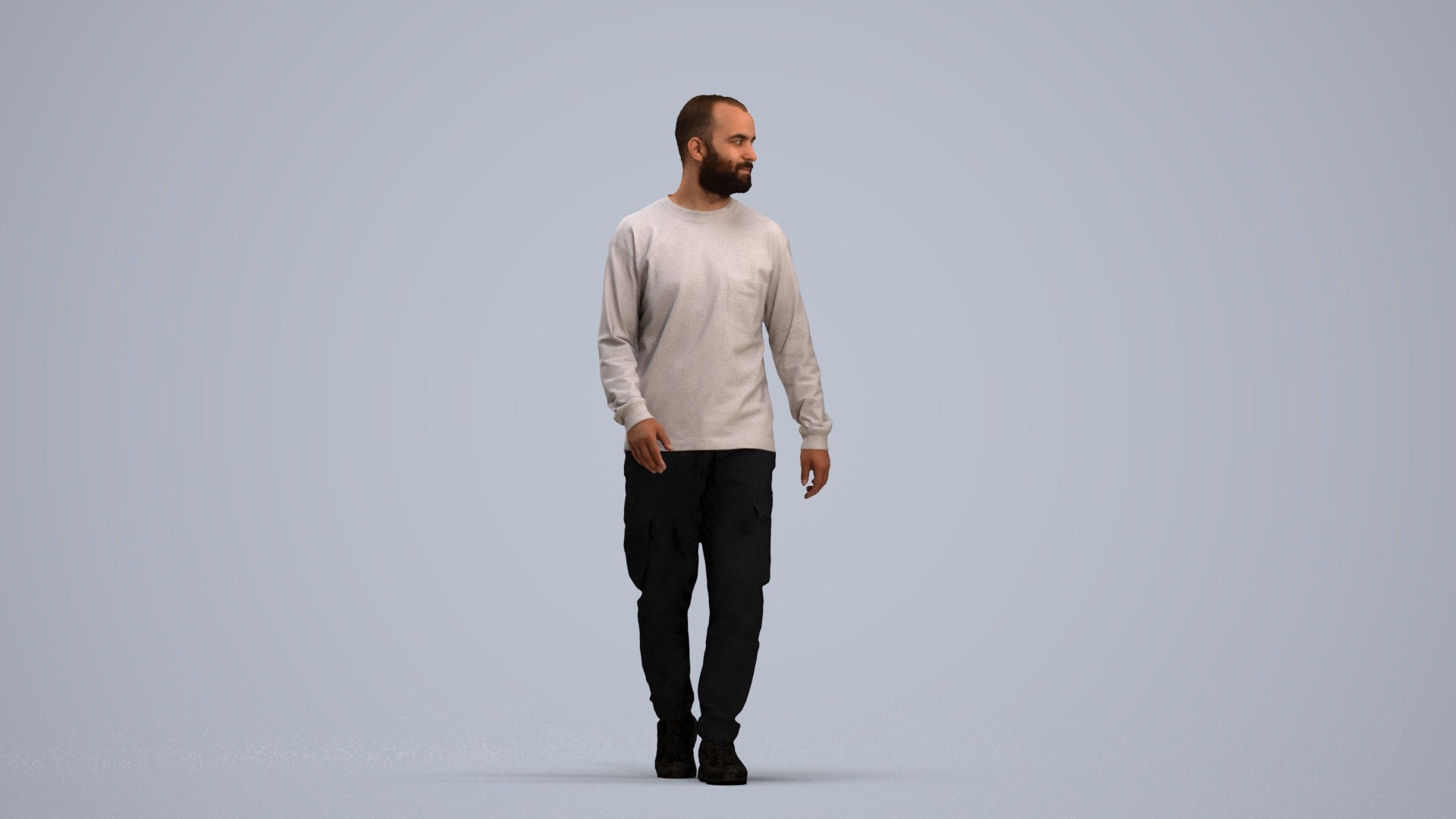 3D scanned man walking casual, photorealistic archviz people for Enscape and SketchUp, standing pose render