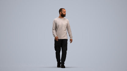 3D scanned man walking casual, photorealistic archviz people for Enscape and SketchUp, standing pose render