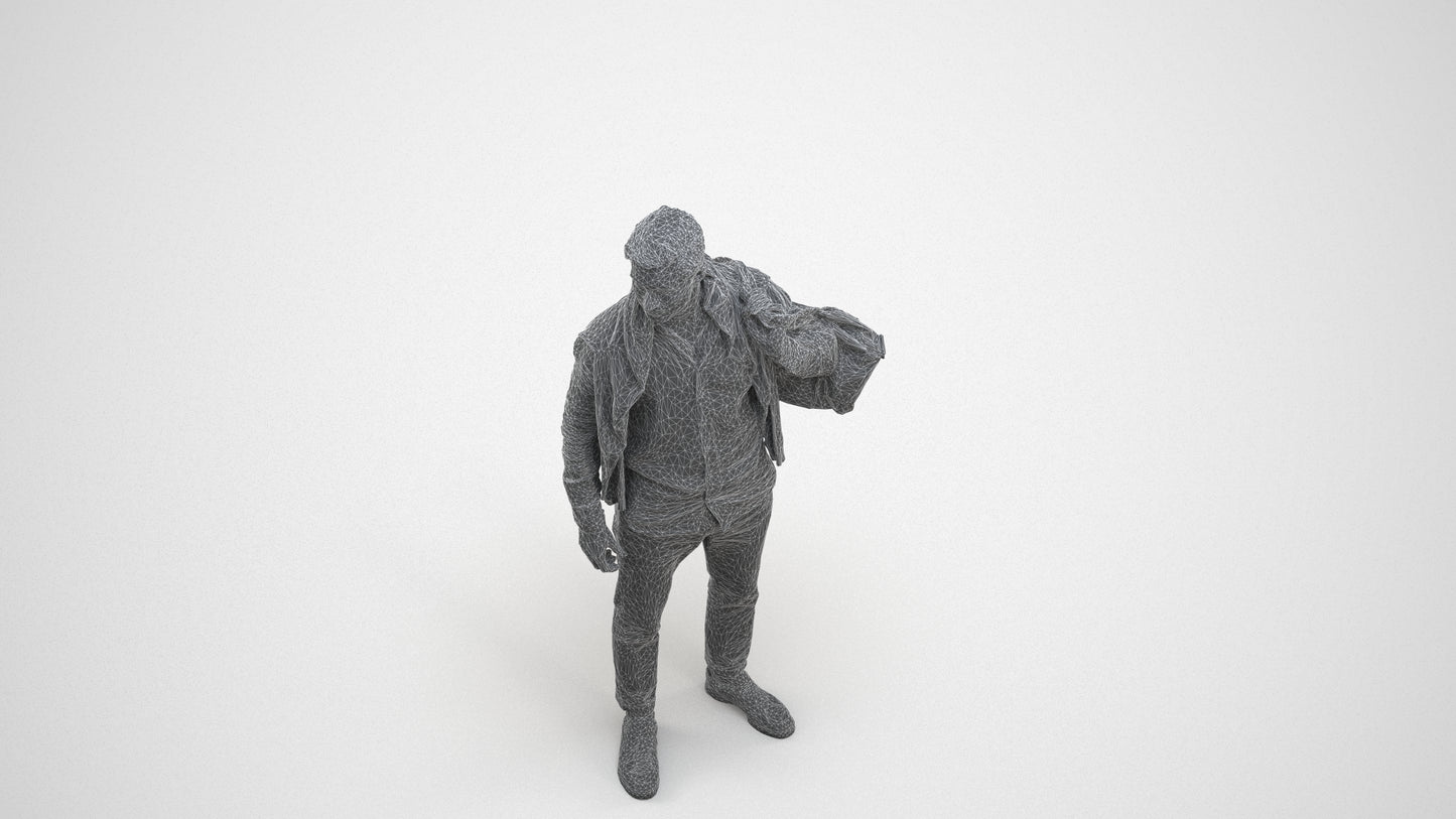 realistic 3D people man casual standing, render-ready for V-Ray and Corona, FBX OBJ, wireframe three-quarter view